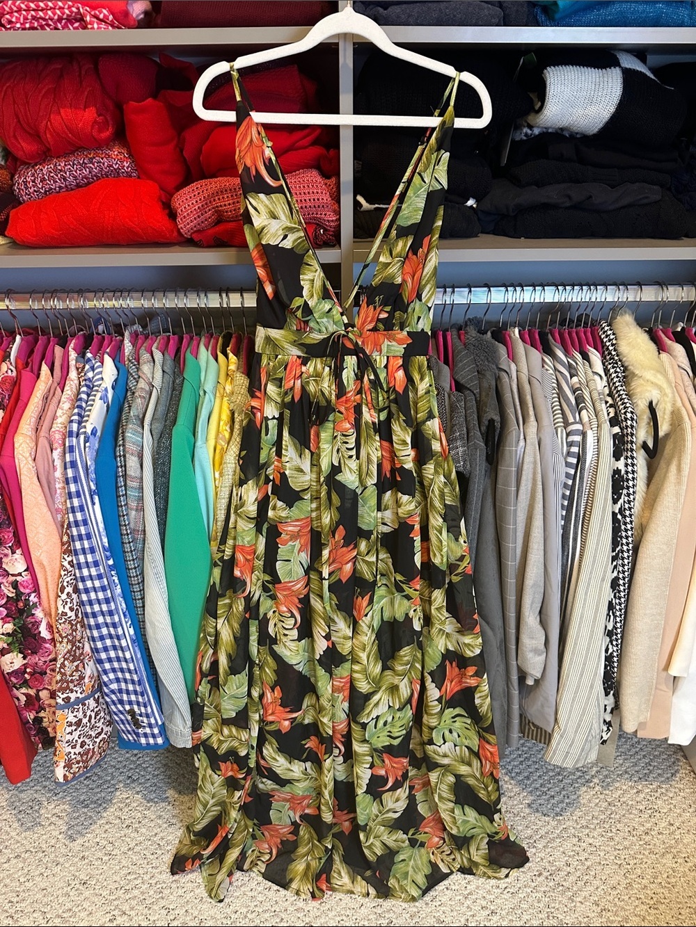 Miss Avenue black/green/orange floral adjustable strap side zip maxi dress M NWT